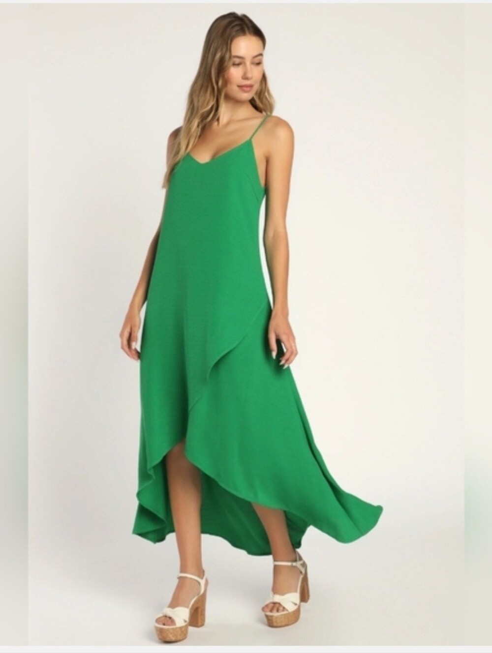 Lulu's Vibrant Green High-Low Slip Dress